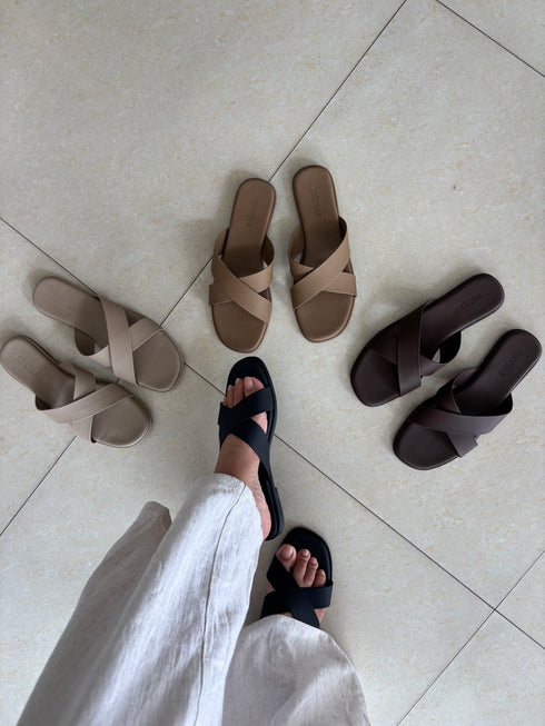 Criss Cross Slid-On Sandals